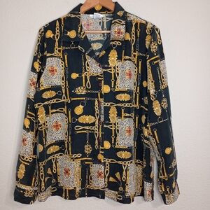Vintage anna and frank chain print washable silk long sleeve button down shirt